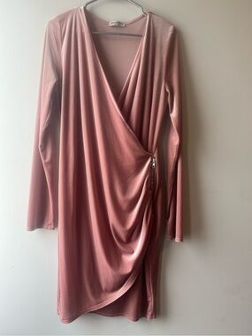 Velvet Wrap-Style Long Sleeve Fashion Nova Dress in Dusty Rose.